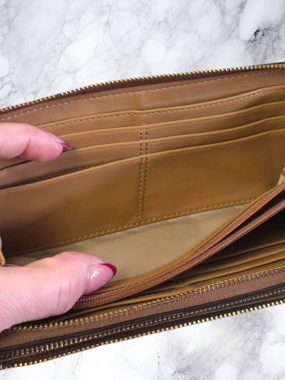 Coach Cognac Leather Double Zip Wallet Wristlet Large Organizer Clutch - Picture 13 of 15